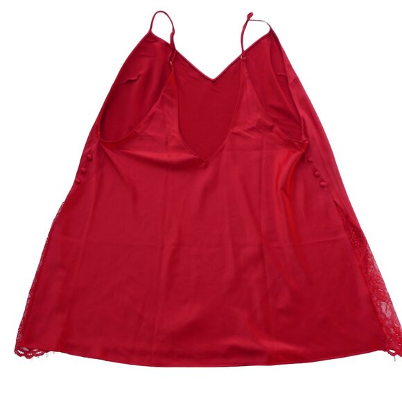 Victoria's Secret Red Liquid Satin Slip Dress Side Buttons Lace Panels Adj Strap - Picture 6 of 9